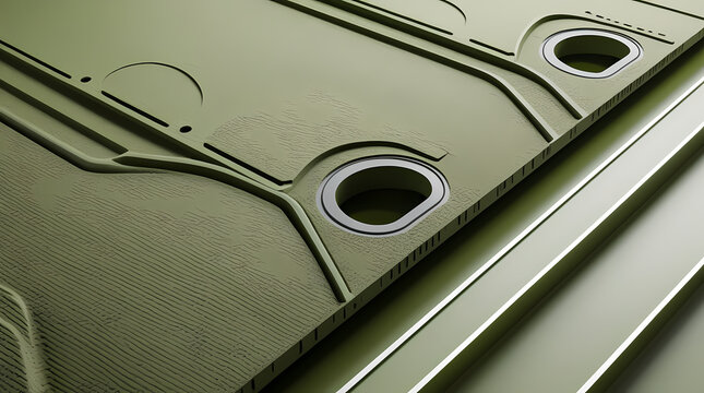 Matte olive green bio composite structural panel with organic fiber texture