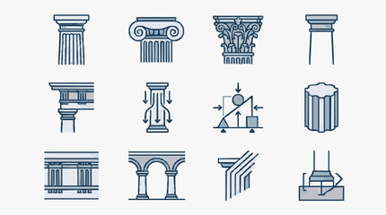 Clean Minimalist Line Art Illustrations of Classical Architecture Columns and Structural Mechanics © Vita