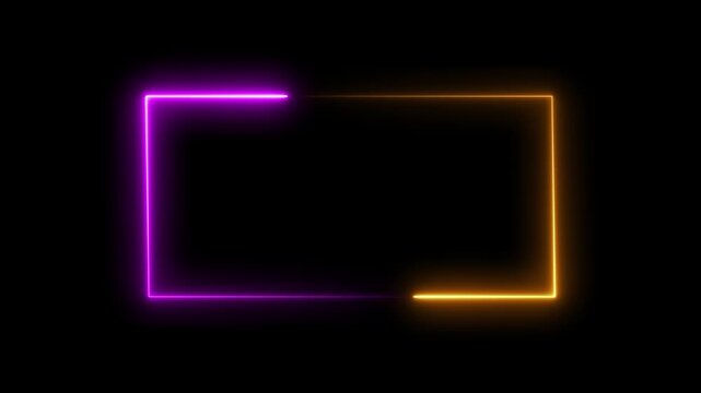 Glowing neon light frame on black background. with made of two moving neon lights. Abstract neon light animation. wall neon gradient live. colorful template frame, vector illustration,	