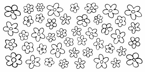 Fototapeta premium Simple Black And White Floral Ornament With Hand drawn Style