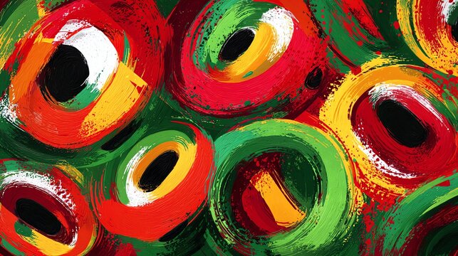 Vibrant Abstract Swirls in Green, Red, and Yellow