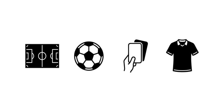 Soccer field ball whistle and jersey icons displayed