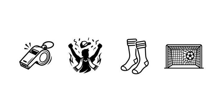 Four Soccer Related Icons Including Whistle Trophy Socks and Goal
