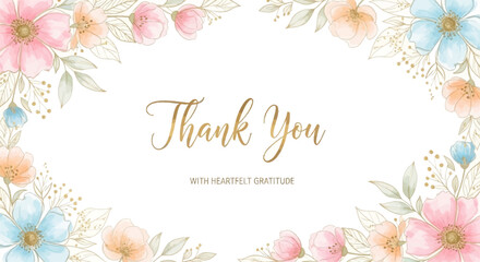Watercolor floral thank you greeting card with border © syeda