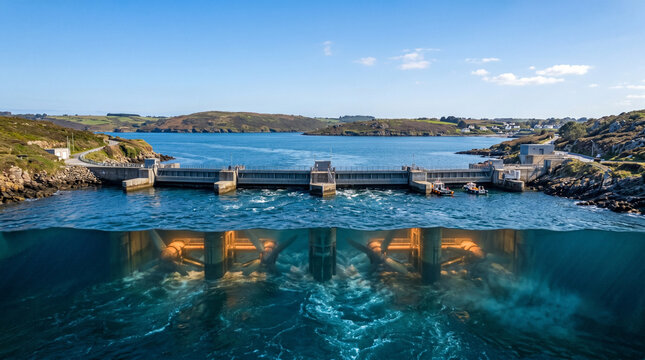 Tidal power station with water flow