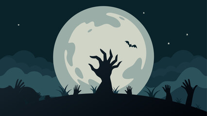 Halloween night landscape with full moon and zombies © Devili
