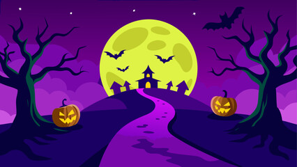 Halloween scene with spooky road and full moon © Devili