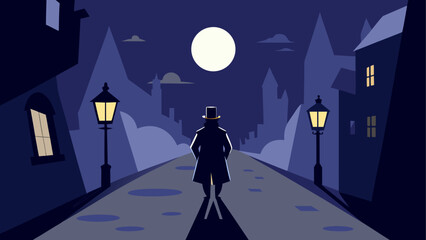 Silhouette of a man walking down a street at night © Devili