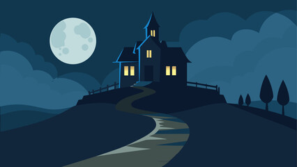 Haunted house on a hill under full moon © Devili