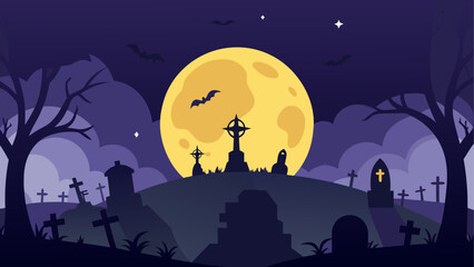 Halloween night scene with full moon and graveyard © Devili