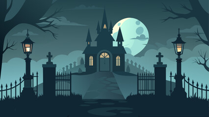 Spooky castle at night with full moon © Devili