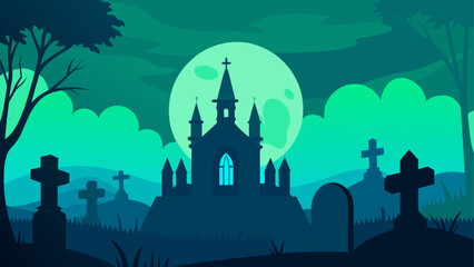Halloween haunted castle in a spooky graveyard © Devili