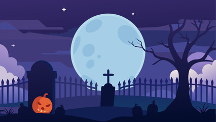 Halloween graveyard scene with full moon © Devili