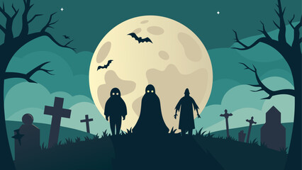 Halloween graveyard scene with full moon © Devili