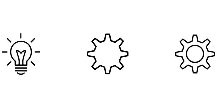 Creative light bulb and mechanical gear wheel flat vector icons set for modern digital interface