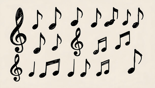 Textured black ink musical notation symbols on off white