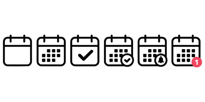 Calendar icon collection featuring various date scheduling symbols for digital project management