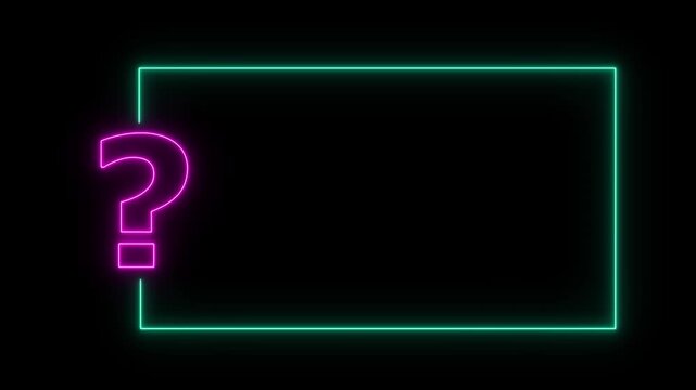 Question mark neon sign light on black background. Quiz trivia game competition. blue neon question mark frame for quizzes and FAQs. Game announcement neon message. Answer question, Examination test.