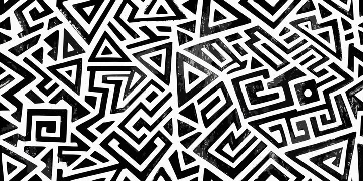 Geometric pattern with interlocking shapes black and white vector illustration