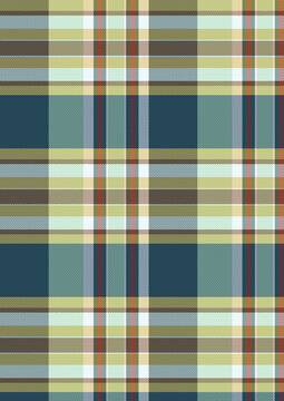 Seamless dark blue, olive green, and soft yellow plaid pattern background. Multicolored checkered tartan vector design for rustic autumn textiles, flannel shirts, and vintage wrapping paper.