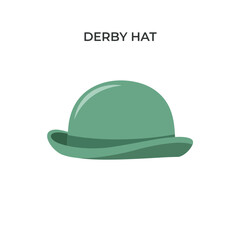 Fototapeta premium Minimalist of a green derby hat with a simple band, isolated on a white background, featuring the text derby hat above it