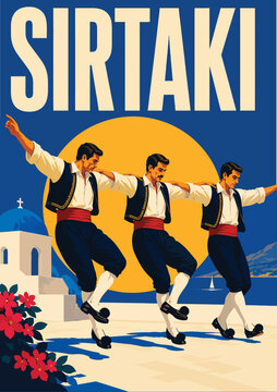 093-06-Men in traditional costumes performing sirtaki against a bright mediterranean backdrop