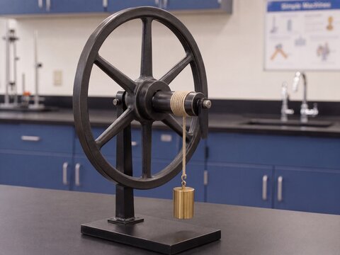 Vintage Metal Wheel and Axle Physics Experiment in Science Laboratory