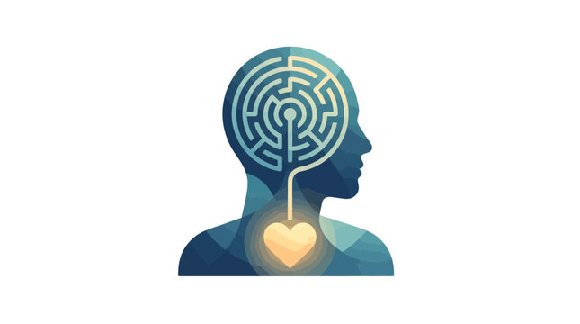 Mind Maze Brain Heart Connection Concept - Abstract Human Silhouette