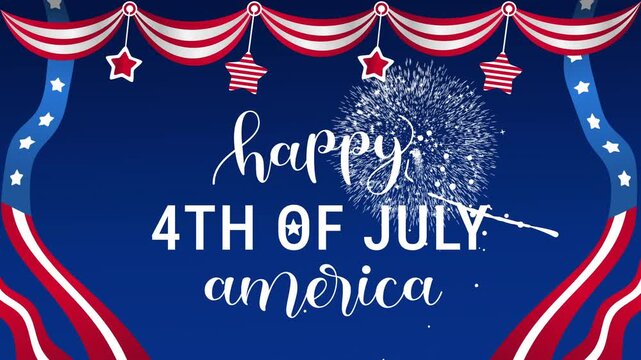 4th of july text with united states flag in a fireworks display for independence day celebrations. Suitable for patriotic themed designs
