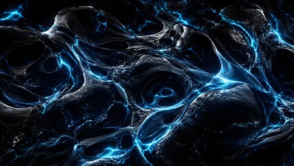 Obraz premium Luxury Black Chrome Abstract Technology Background with Neon Energy Veins and AI Innovation Aesthetic