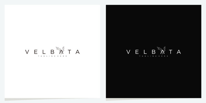Velbata Hidden Bat Wordmark Logo.Elegant wordmark logo featuring custom typography with a hidden bat element.