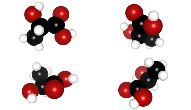 3D Render Lactic Acid Molecular Structure C3H6O3 Sphere Model for Skincare Cosmetic Pharmaceutical Industry Applications Chemical Science Research Laboratory Concept, molecular science, Atoms, biotech