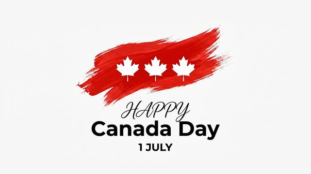 Happy Canada Day Celebration Motion Graphic with Maple Leaf Brush Stroke