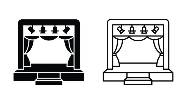 Stage curtain with proscenium arch black and white silhouette