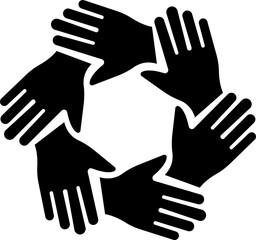 Fototapeta premium Community Support Unity Hands Icon, Teamwork Cooperation Collaboration Partnership Symbols Bundle, Black Flat and Line Style Vector Pack, Volunteer Network Design