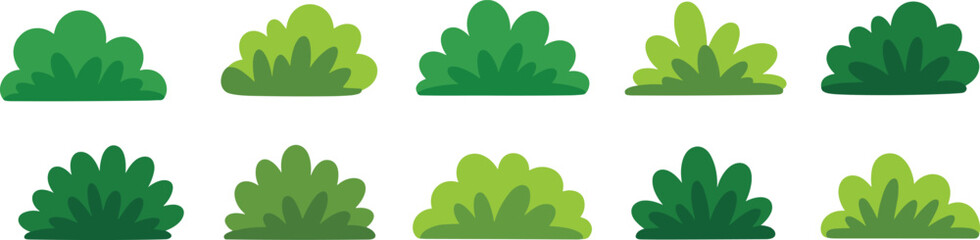 Green bush vector illustration icon collection set with cartoon shrub plants isolated on a plain white background for landscape design © Yesrath Hasan