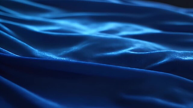Abstract Blue Fabric Waves Flowing Smoothly in a Dark Environment.