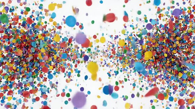 Colorful Paper Confetti Explosion Bursting on White Background