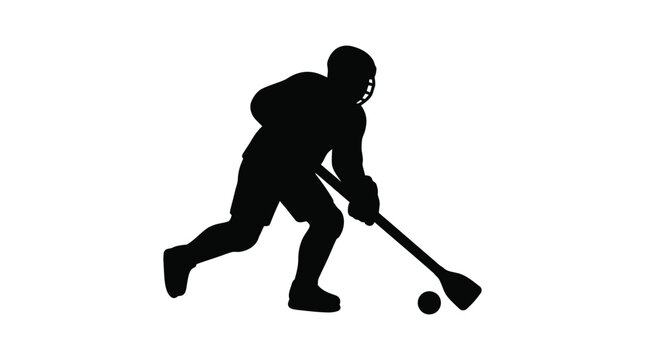 Hurling player with stick and ball black silhouette