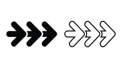 Fototapeta premium Three Right pointing Arrow Symbols In Black And White Silhouette