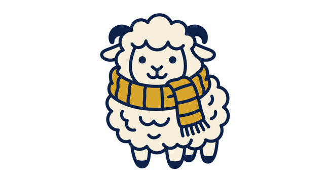 Cute Sheep Wearing Yellow Scarf Outdoors.