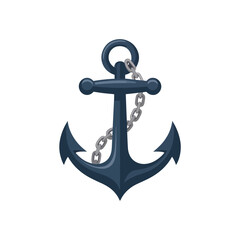 Classic navy blue ship anchor with metal chain isolated on white background, for nautical theme, and marine © BlackVault Designs