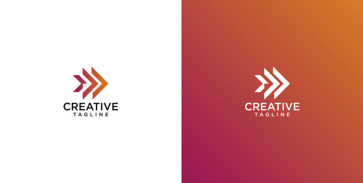 Modern abstract triple arrow logo design representing forward motion growth and corporate identity for technology and logistics companies