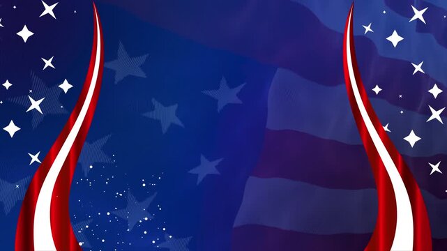 fourth july USA Flag waving animation background, Memorable day Fireworks with Waving American Flag Patriotic Background