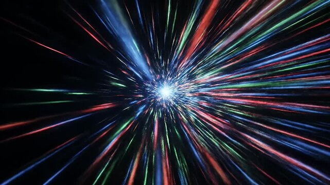 Hyperspace Jump Through Colorful Starfield in Deep Space - Abstract Light Speed Travel Animation.