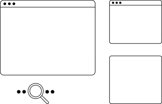 Minimalist web browser window frames with search icon vector illustration