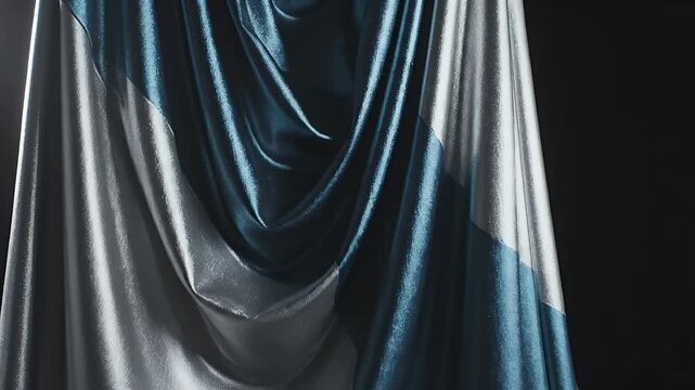 Abstract Flowing Fabric in Motion with Dynamic Lighting and Shadows on Black Background.