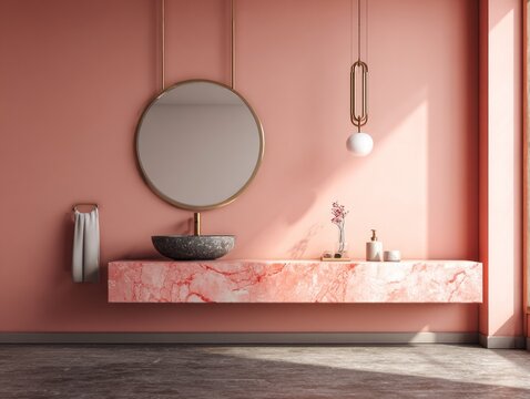 A stylish bathroom vanity with a marble countertop and modern fixtures.