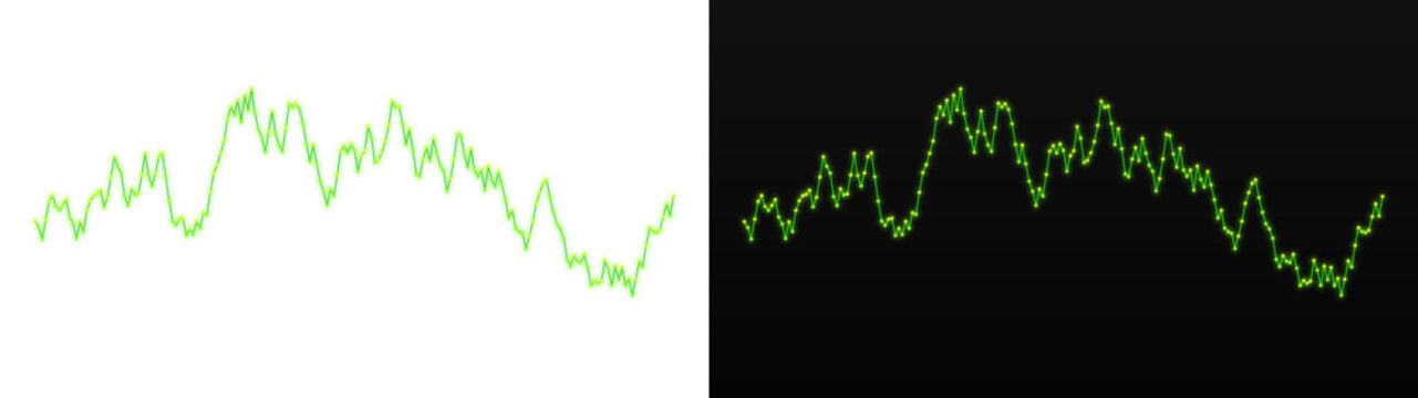 PNG image of A vibrant neon green jagged line graph showing fluctuating financial data points with a bright glowing effect on transparent background
