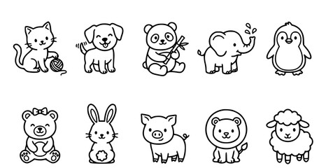 Cute cartoon animal icons set with cat dog panda elephant penguin bear rabbit pig seal and sheep © aliful